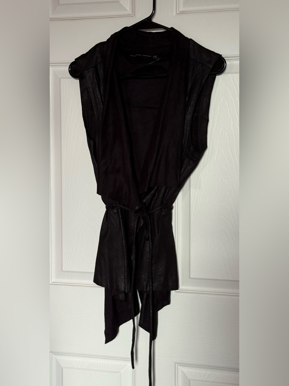 Zara Black Sleeveless Drape Front Tie-Waist Vest